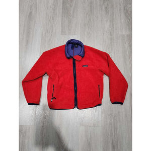 Patagonia Red Fleece Jacket Kids 12 Blue Collar Zip Front Warm Outerwear Used